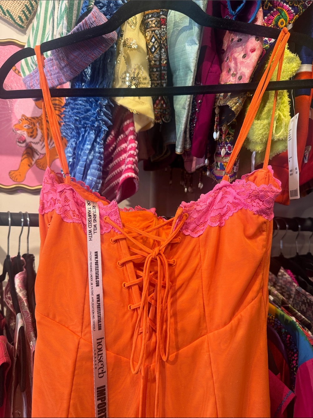 House of CB Orange Slip Dress with Pink Lace Trim & Corset Back-NWT - Picture 5 of 6